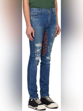 Alchemist Blue Ringo Distressed Bandana Inset Jeans Size 33